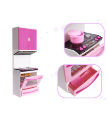 Mobilier de bucatarie interactiv pentru păpuși, 4 segmente, iluminare led, plastic, roz