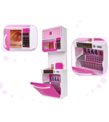 Mobilier de bucatarie interactiv pentru păpuși, 4 segmente, iluminare led, plastic, roz