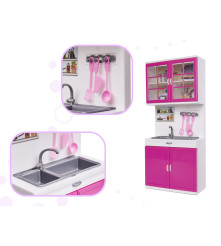 Mobilier de bucatarie interactiv pentru păpuși, 4 segmente, iluminare led, plastic, roz