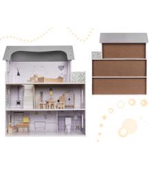 Casa de papusi din lemn cu mobilier inclus, 70cm, gri