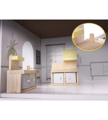 Casa de papusi din lemn cu mobilier inclus, 70cm, gri
