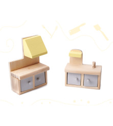 Casa de papusi din lemn cu mobilier inclus, 70cm, gri