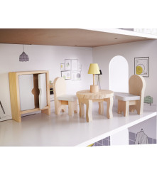 Casa de papusi din lemn cu mobilier inclus, 70cm, gri