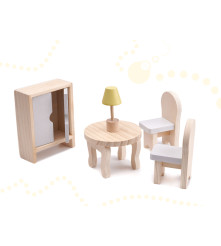 Casa de papusi din lemn cu mobilier inclus, 70cm, gri
