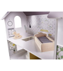 Casa de papusi din lemn cu mobilier inclus, 70cm, gri