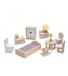 Casa de papusi din lemn cu mobilier inclus, 70cm, gri