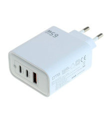 &Icirc;ncărcător OTB USB GaN (2xUSB-C + 1xUSB-A) cu USB Power Delivery USB-PD - 3 porturi - 65W - alb