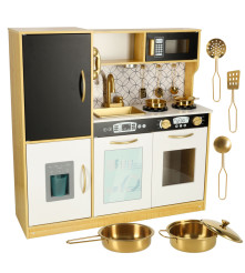 Bucatarie de Jucarie din Lemn, Complet Utilata cu Lumini si Sunete – Alb cu Crem, 82x24x81 cm