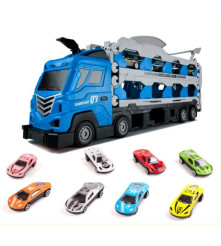 Camion jucarie cu 6 masinute, lansator, lungime 2 m albastru