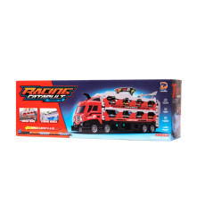 Camion jucarie cu 6 masinute, lansator, lungime 2 m albastru
