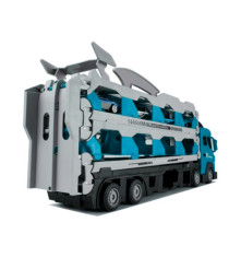 Camion jucarie cu 6 masinute, lansator, lungime 2 m albastru