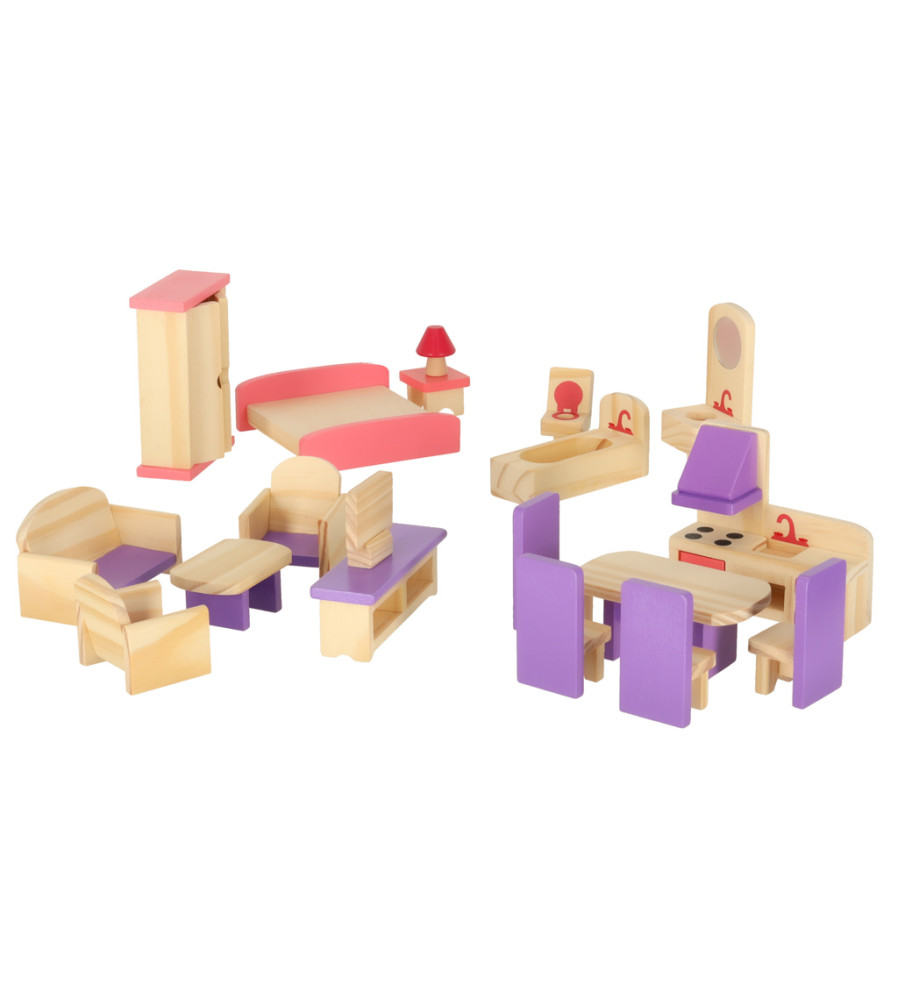 Set mobilier de jucarie din lemn pentru Casuta Papusilor, mov