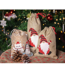 Sac pentru cadouri din iuta, model Gnom, 24 x 18 cm