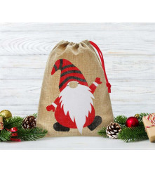 Sac pentru cadouri din iuta, model Gnom, 24 x 18 cm