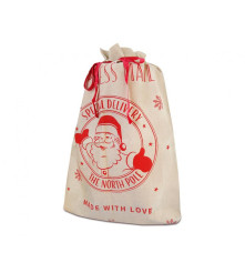 Sac pentru cadouri din iuta, model Mos Craciun, 70 x 100 cm