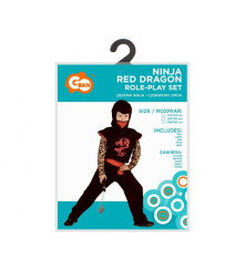 Costum carnaval Red Dragon Ninja pentru copii, marime 130 / 140 cm (9-10 Ani)