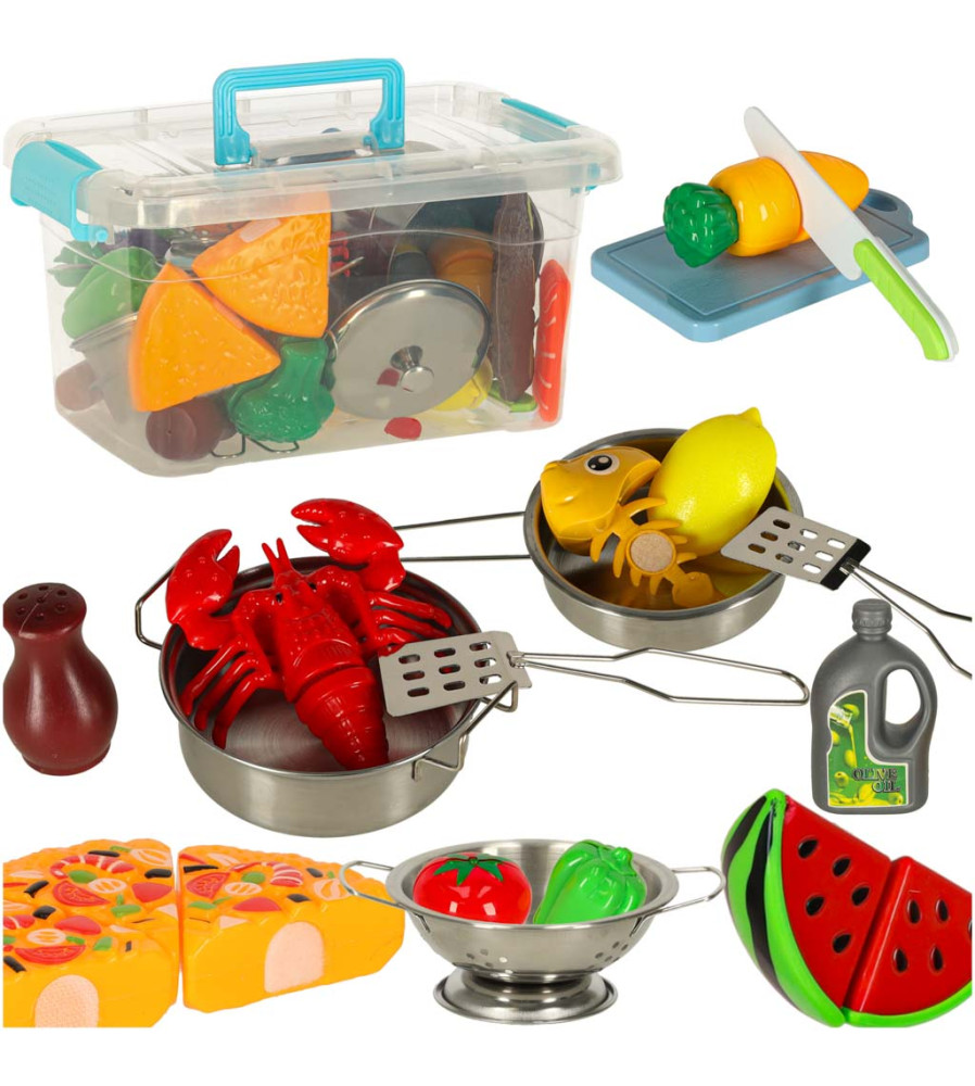 Set 36 accesorii de bucatarie Legume pentru taiere cu Oala si Tigaie in cutie