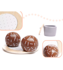 Set de ceai din lemn pentru copii, Montessori, joc de rol, accesorii incluse, crem cu maro