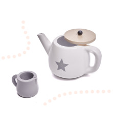 Set de ceai din lemn pentru copii, Montessori, joc de rol, accesorii incluse, crem cu maro