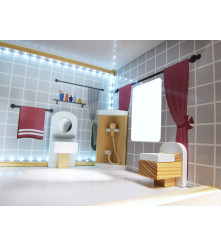 Casa de papusi din lemn MDF cu mobilier, 78cm, lumina LED