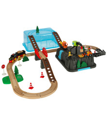 Set pista de curse din 55 de piese, trenulet cu sina, masini de constructii si accesorii