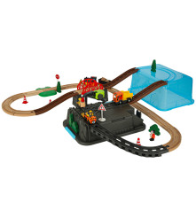 Set pista de curse din 55 de piese, trenulet cu sina, masini de constructii si accesorii