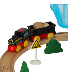 Set pista de curse din 55 de piese, trenulet cu sina, masini de constructii si accesorii