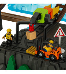 Set pista de curse din 55 de piese, trenulet cu sina, masini de constructii si accesorii