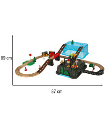 Set pista de curse din 55 de piese, trenulet cu sina, masini de constructii si accesorii