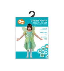 Costum carnaval Zana Verde cu aripi pentru copii, marime 92/104 cm, (3-4 Ani)