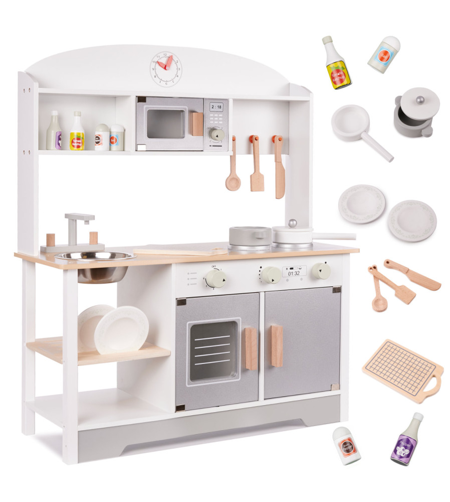 Bucatarie de jucarie din lemn pentru copii, mdf, cu accesorii moderne, 82cm