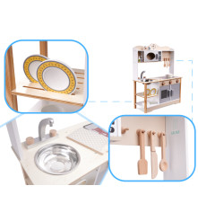 Bucatarie de jucarie LULILO din lemn pentru copii, cu accesorii incluse, 68 cm x 25.5 cm x 85 cm