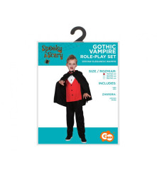 Costum carnaval Gotic Vampir pentru copii cu pelerina si bluza, 5 - 6 ani (110/120 cm)