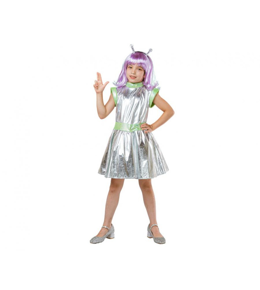 Costum carnaval Silver Alien pentru copii, marime 110/120 cm (4 - 6 ani)