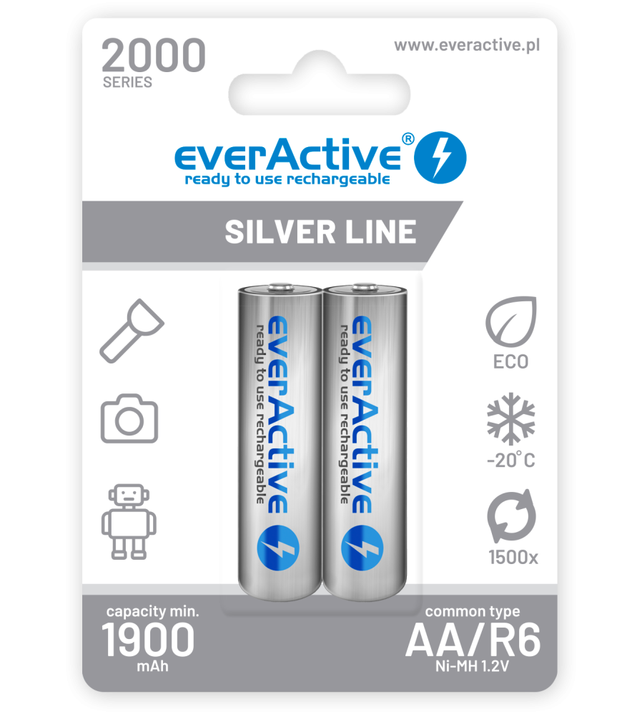 2 x baterie everActive R6/AA Ni-MH 2000 mAh Silver Line