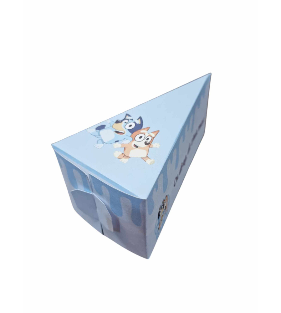 Cutie in forma de felie tort din carton de 160 gr model Bluey si Bingo 12 x 7 x 5 cm