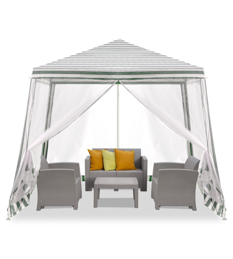 Cort pavilion usor de montat, cu plasa de tantari, alb-verde, 2,4X2,4m