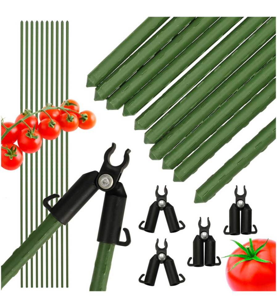 Set 10 araci/suport pentru rosii, castraveti, fasole, metal + PVC, verde, 120 x 1.1 cm