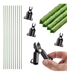Set 10 araci/suport pentru rosii, castraveti, fasole, metal + PVC, verde, 120 x 1.1 cm