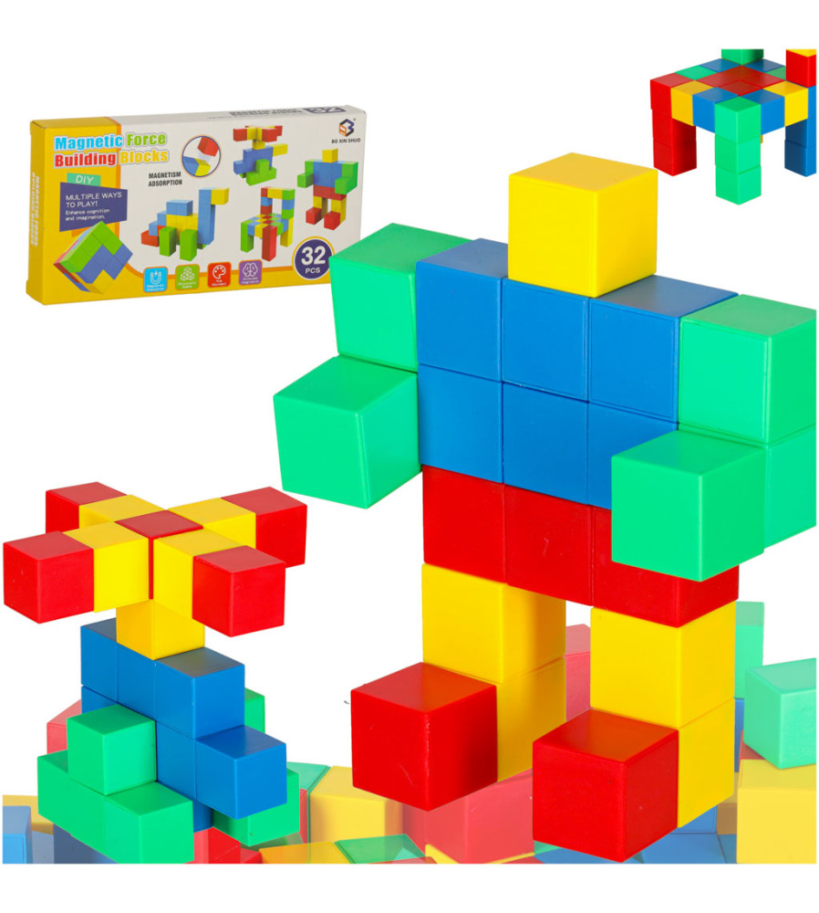 Set 32 ​​blocuri de constructie magnetice, cuburi