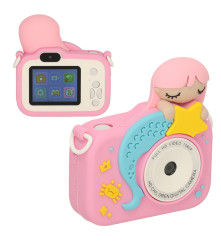 Aparat foto digital pentru copii cu card de memorie de 32GB, model sirena, roz