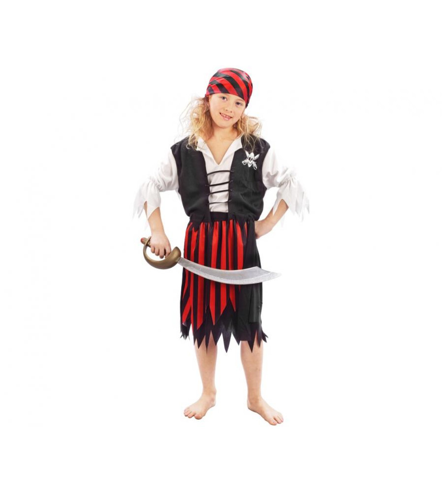 Costum carnaval Pirat cu dungi pentru fete, marime 120/130 cm (6-8 ani)