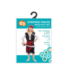 Costum carnaval Pirat cu dungi pentru fete, marime 130/140 cm (8-10 ani)