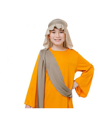 Costum carnaval Pastor pentru copii cu halat, esarfa si batic, 9-10 ani (130/140 cm)