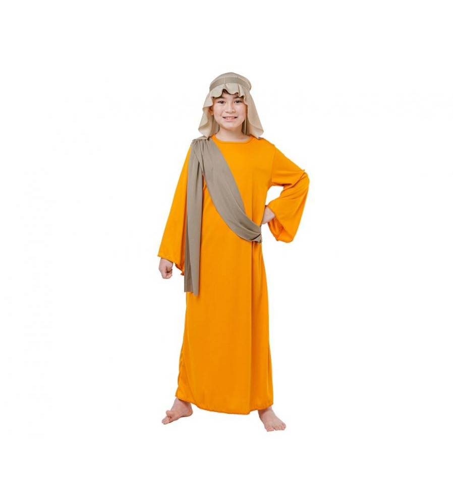 Costum carnaval Pastor pentru copii cu halat, esarfa si batic, 9-10 ani (130/140 cm)