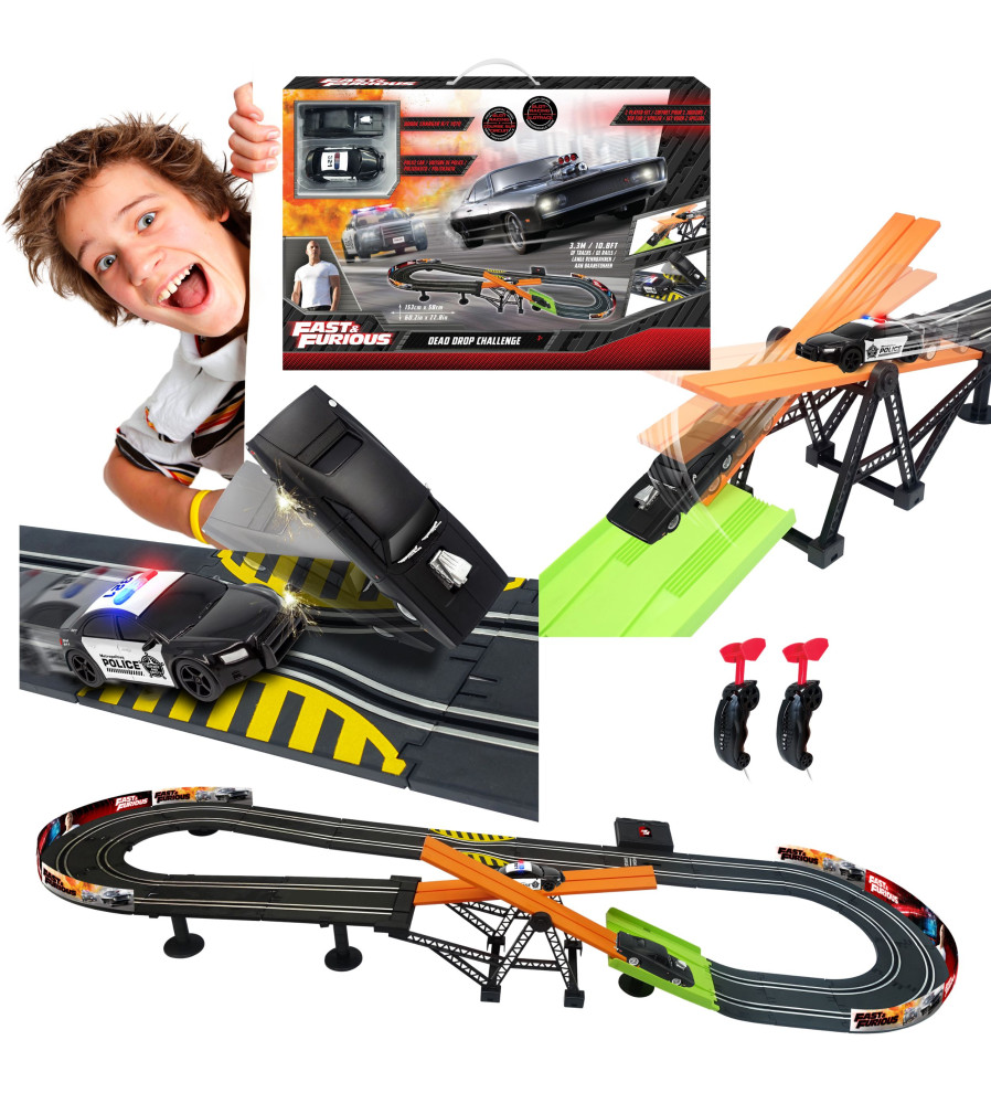 Set pista de curse Fast and Furious Dead Drop cu doua masinute si telecomenzi