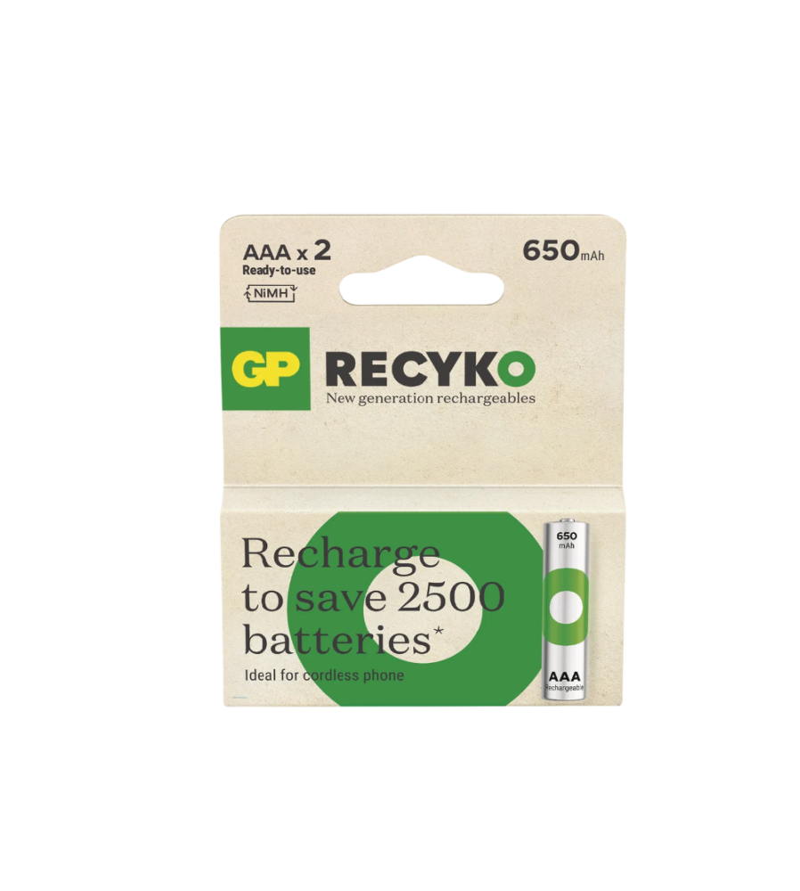 Set 2 baterii reincarcabile AAA / R03 Ni-MH GP ReCyko 650mAh
