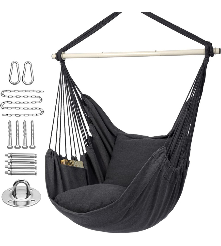 Hamac suspendabil stil cuib pentru interior sau exterior cu kit de ansamblare, gri inchis