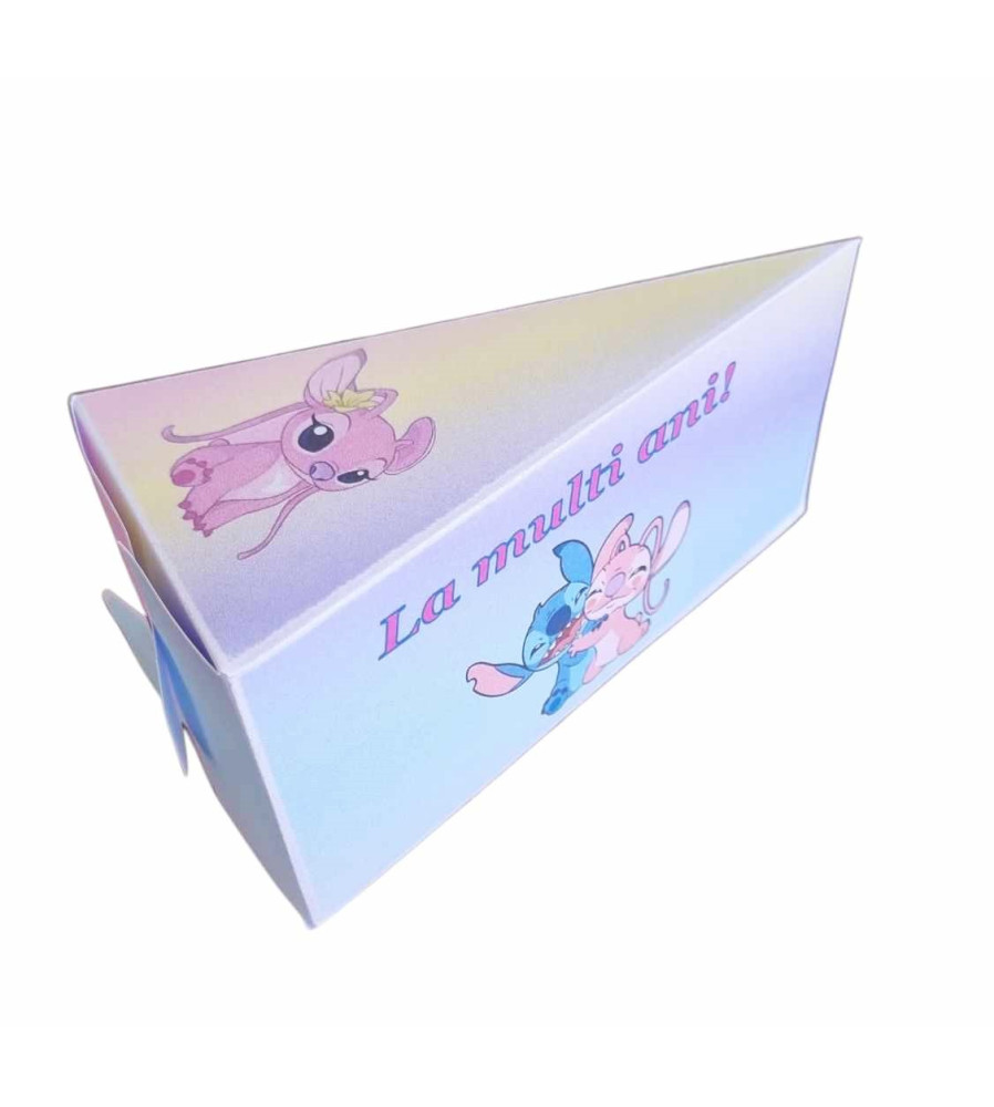 Cutie in forma de felie tort din carton de 160 gr model Stitch Angel 12 x 7 x 5 cm