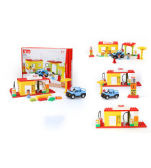 Set blocuri de constructie creative din 48 elemente, Benzinarie, multicolor